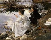 John Singer Sargent Two Girls Fishing painting